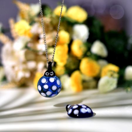 Blue Ladybug Glass Pendants for Necklace